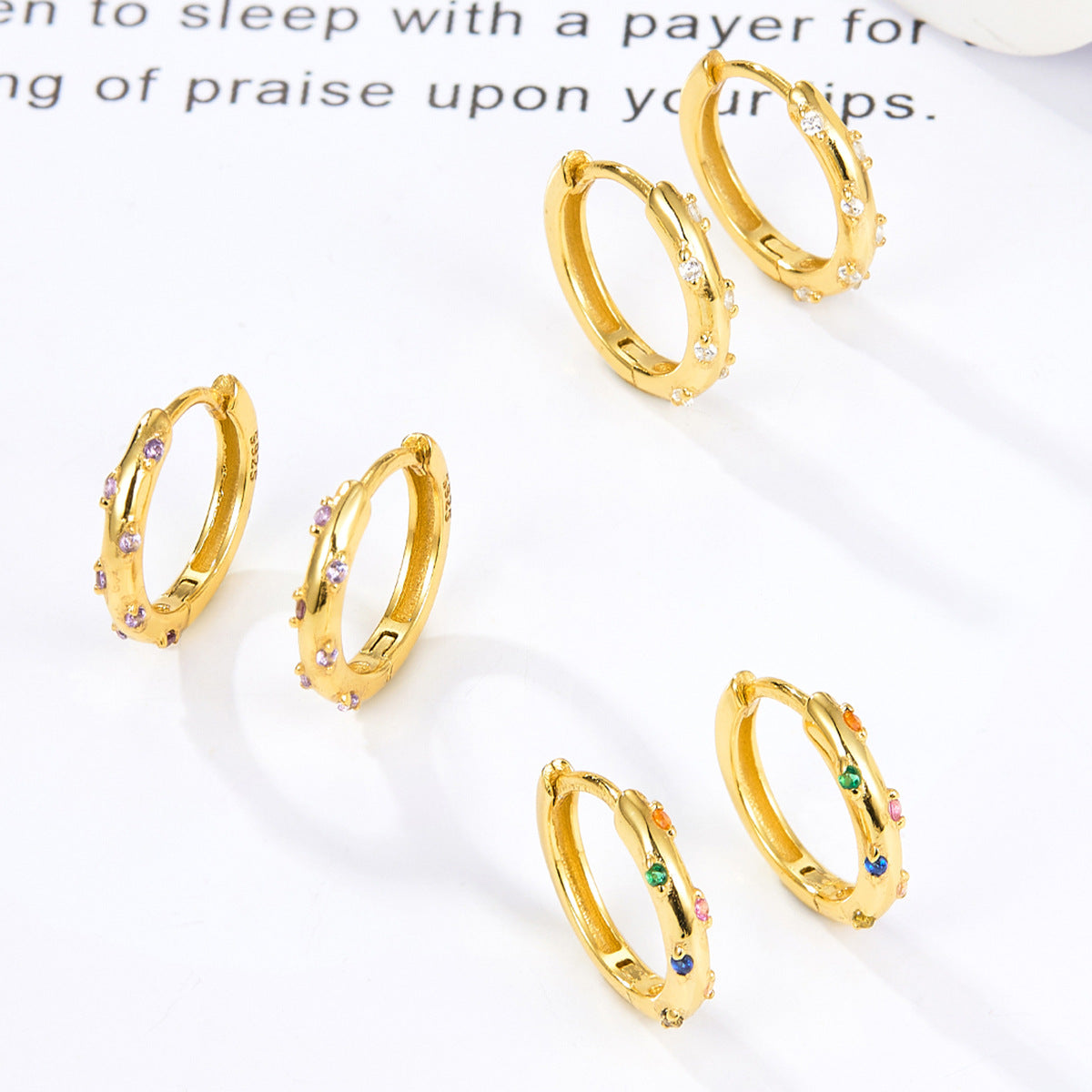Colored Zircon Hoop Earrings - S925 Silver Modern European Factory Jewelry