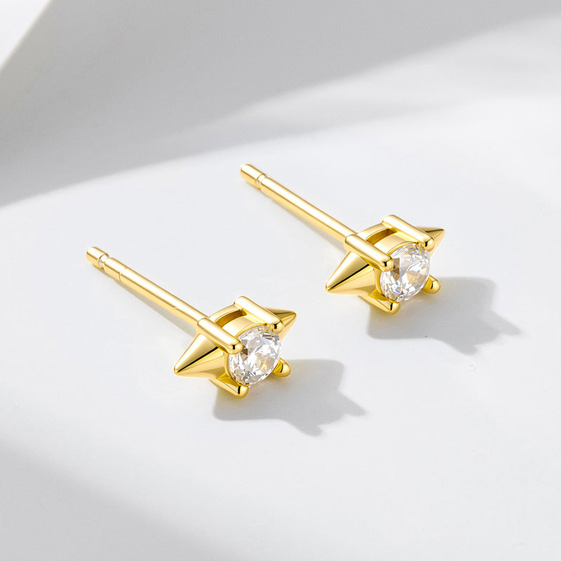 925 Sterling Silver Minimalist Geometric Cone Stud Earrings, Single Diamond Versatile Jewelry