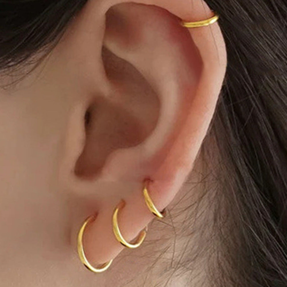 925 Sterling Silver High-End Hoop Earrings, 14K Gold Plated Sleek Minimalist Ins Style Jewelry