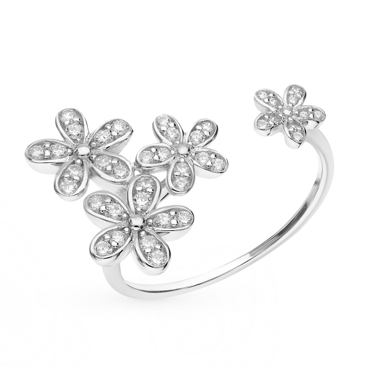 Zircon Flower Ring - S925 Silver Adjustable Sweet Christmas Gift
