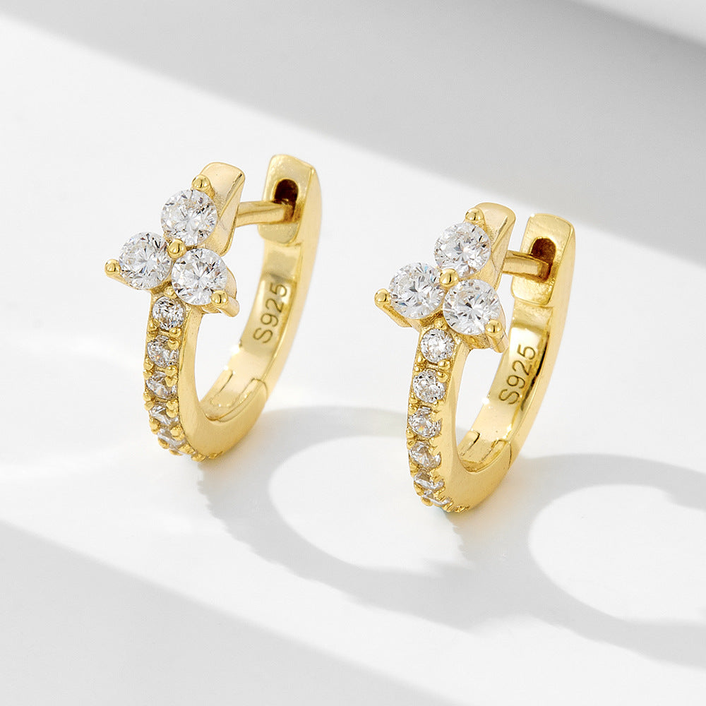 925 Sterling Silver Geometric Hoop Earrings, Sparkling Zirconia Huggie Hoops, Minimalist Elegant Ear Buckles for Women