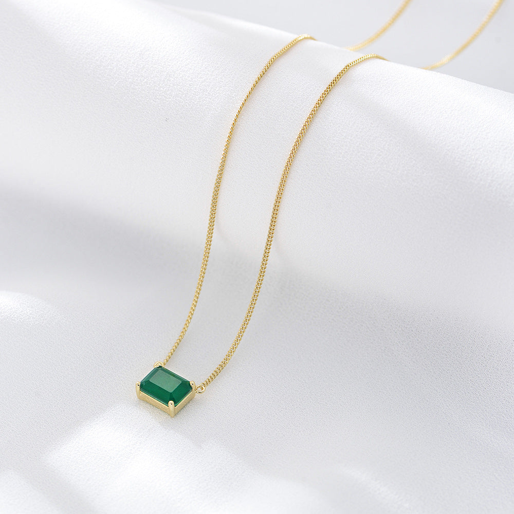 925 Sterling Silver Square Emerald Zirconia Necklace, Minimalist High-End Design Jewelry