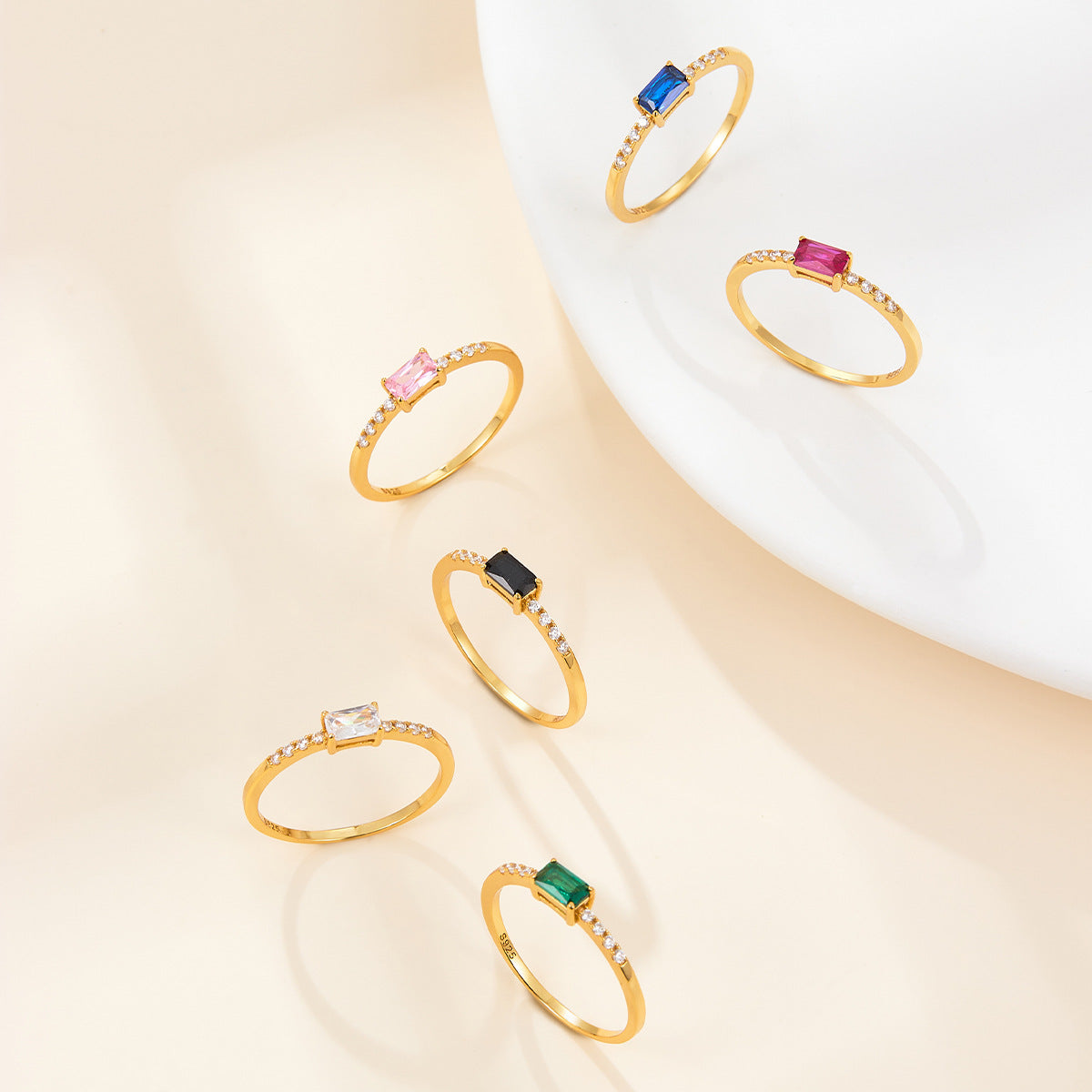 Colored Zircon Gold-Tone Ring - S925 Sterling Silver Minimalist Light Luxury Wholesale