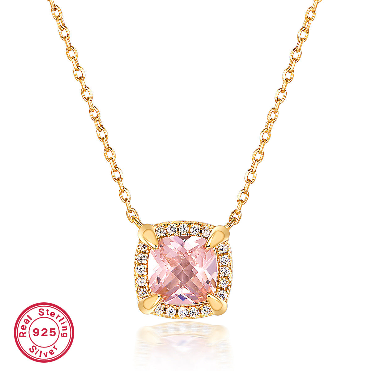 S925 Pink Square Zircon Necklace Set | Dainty Women's Jewelry