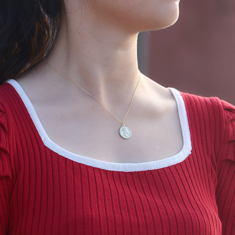 S925 Silver Antique Finish Portrait Medallion Pendant - Edgy Chic Clavicle Chain