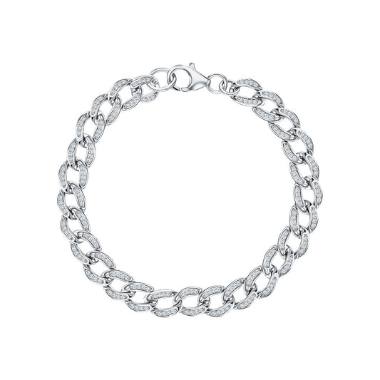 Full Zircon Chain Bracelet - S925 Silver Punk Retro Hip Hop Design