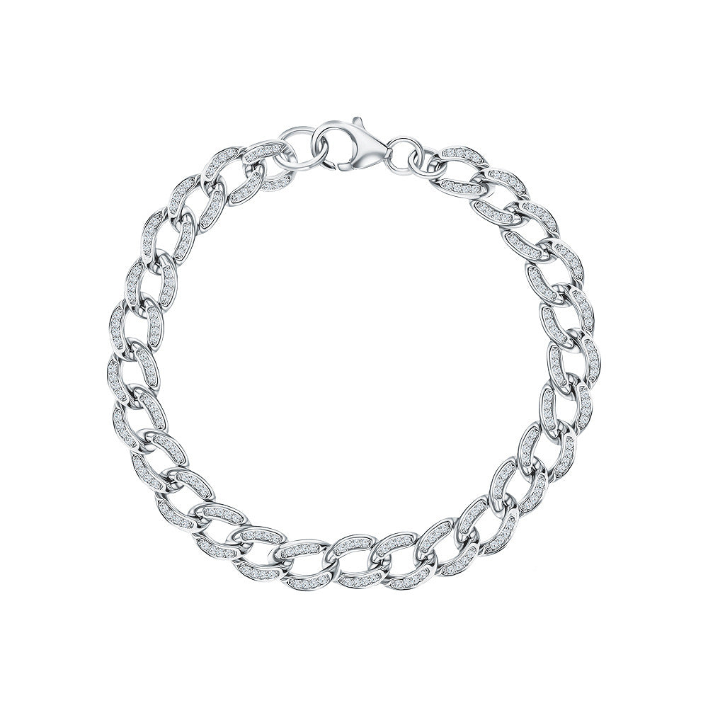 Full Zircon Chain Bracelet - S925 Silver Punk Retro Hip Hop Design