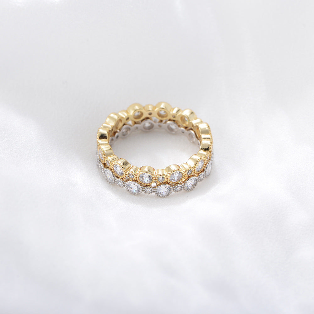 S925 Silver Iced Out Round Ring - Sparkling Pave Zirconia Band