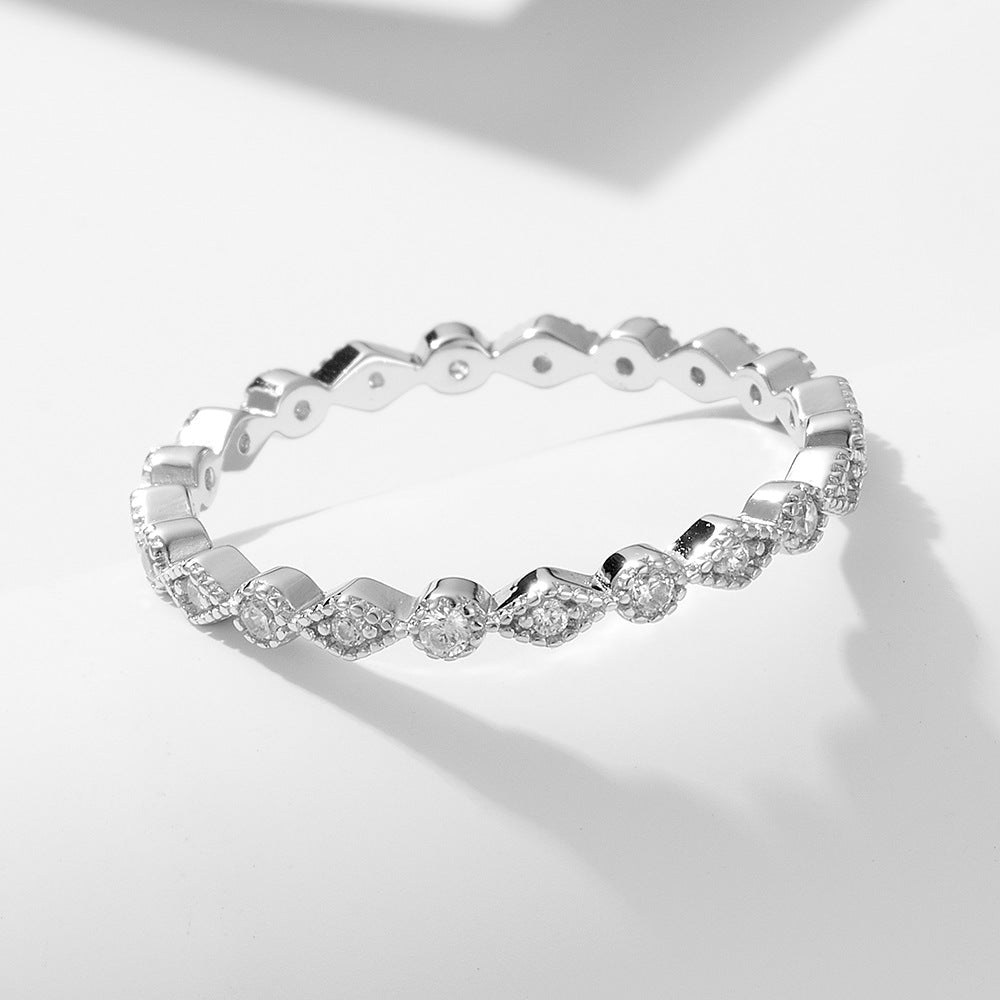 925 Sterling Silver Geometric Rhombus Diamond Ring, Minimalist Stackable Band Jewelry