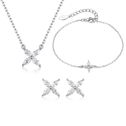 S925 Silver Butterfly & Four-Petal Flower Jewelry Set | New INS Simple | Wholesale