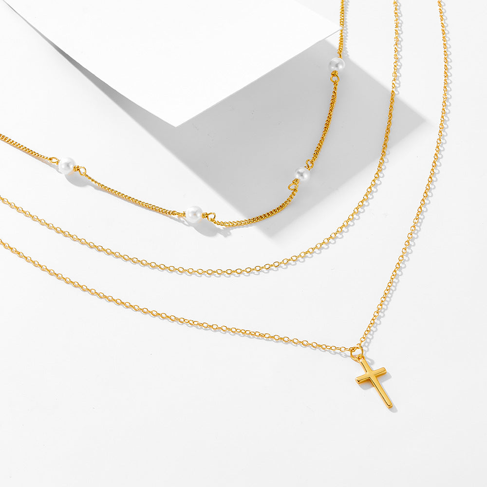Sterling Silver Timeless Pearl Cross Pendant for Women, Victorian Style Accessory