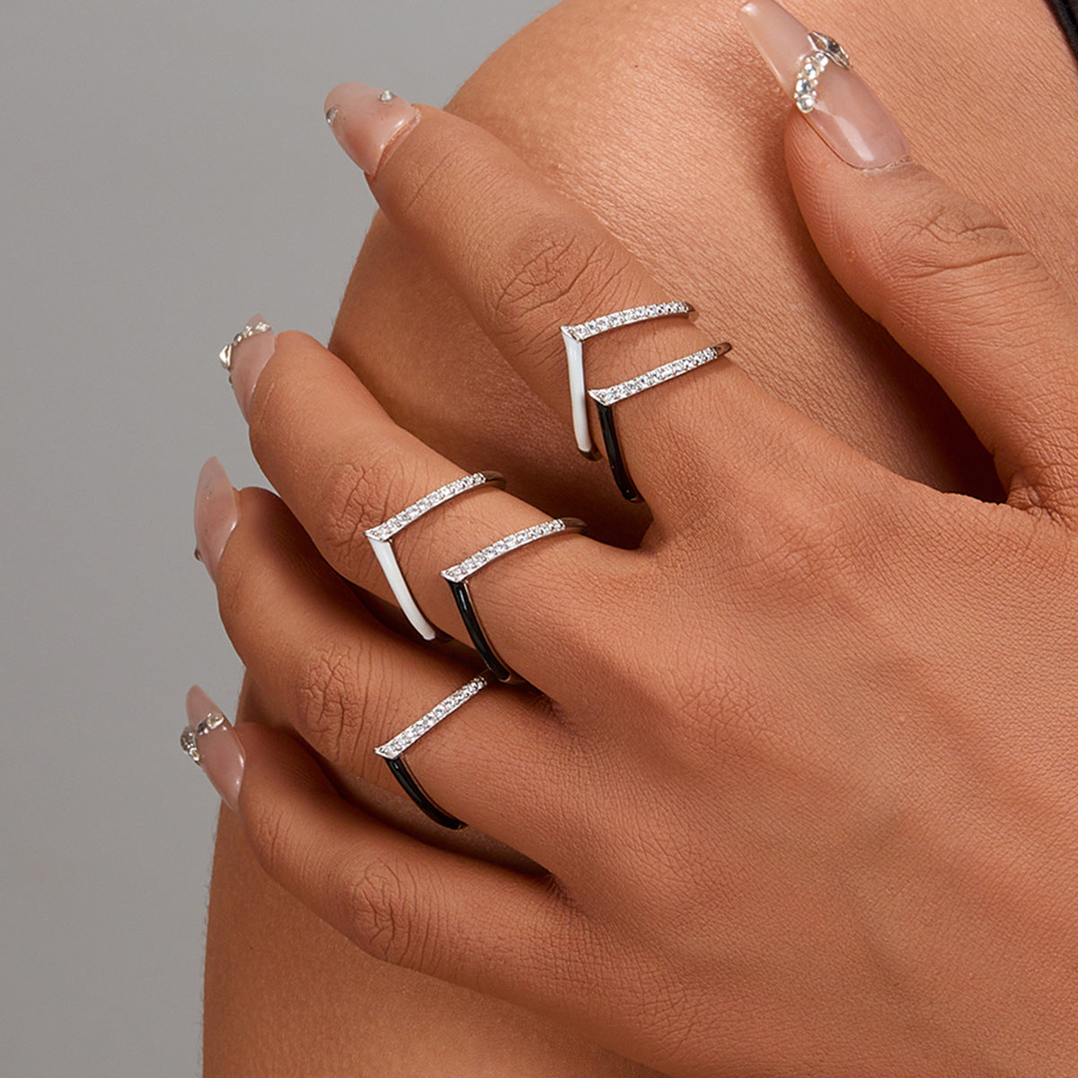 Heart Enamel Geometric Ring - 925 Silver Tarnish-Resistant Minimalist Niche