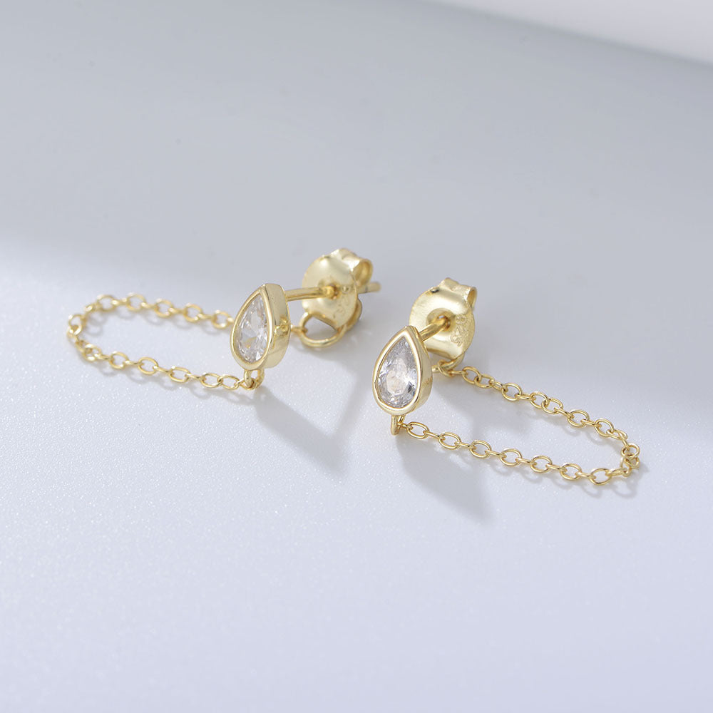 925 Sterling Silver Waterdrop Ear Jackets, CZ Chain Drop Earrings