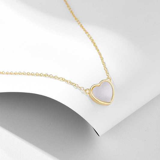 925 Sterling Silver Heart-Shaped White Mother of Pearl Necklace, Light Luxury Design