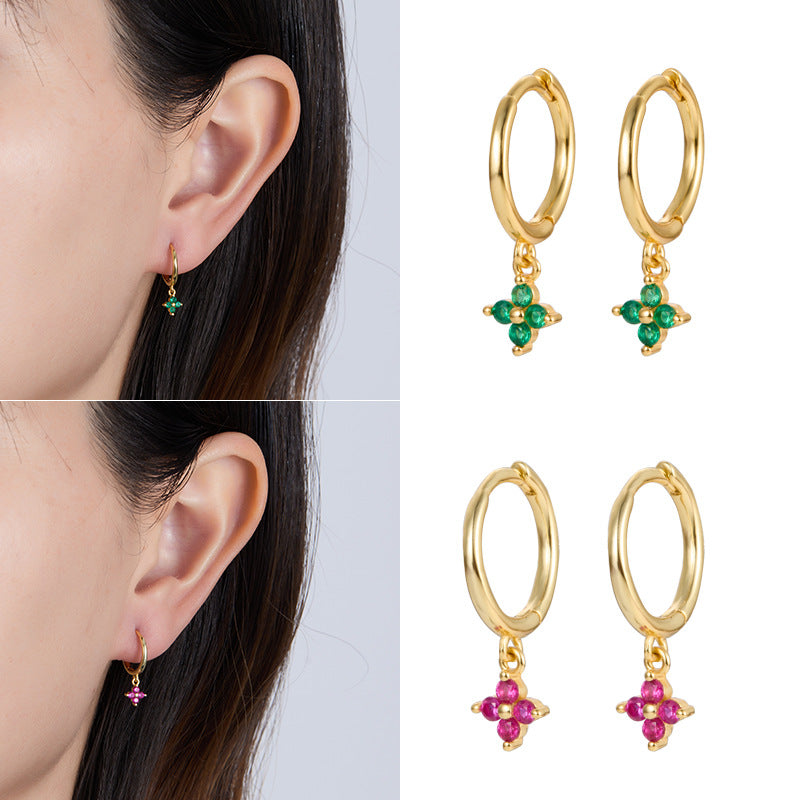 Clover Earrings - 925 Silver Color Zircon Light Luxury Trending