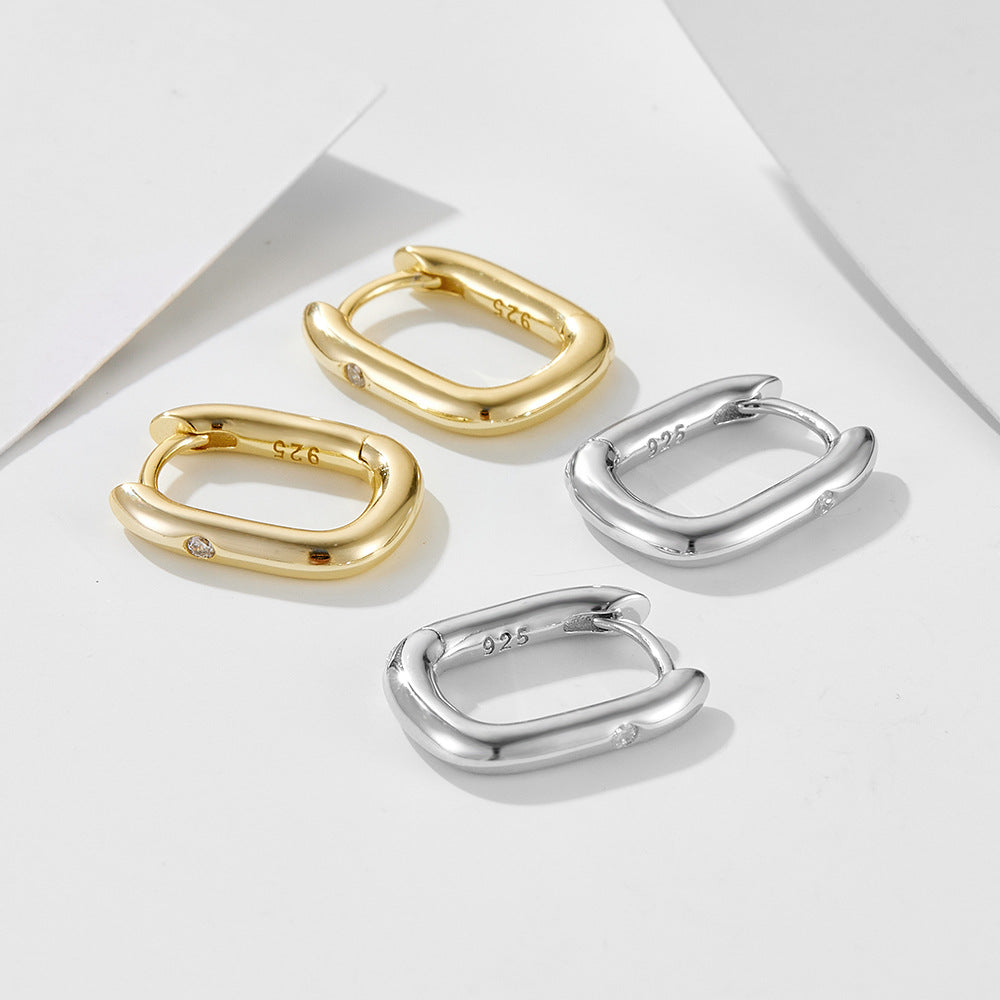 Sterling Silver Chic Minimalist Oval U-Shape Earrings for Women, High-End Versatile Accessory
