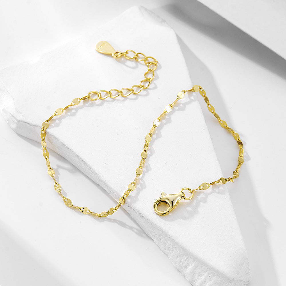 925 Sterling Silver 14K Gold Plated Lip Link Chain Bracelet, Minimalist Sleek Shimmering Jewelry