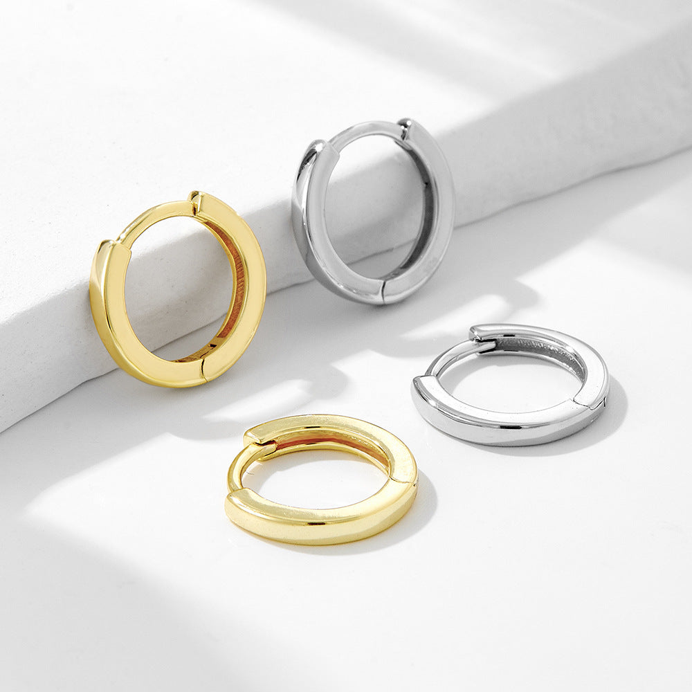 925 Sterling Silver Minimalist Chunky Hoop Earrings, High-Polished Versatile Huggie Jewelry