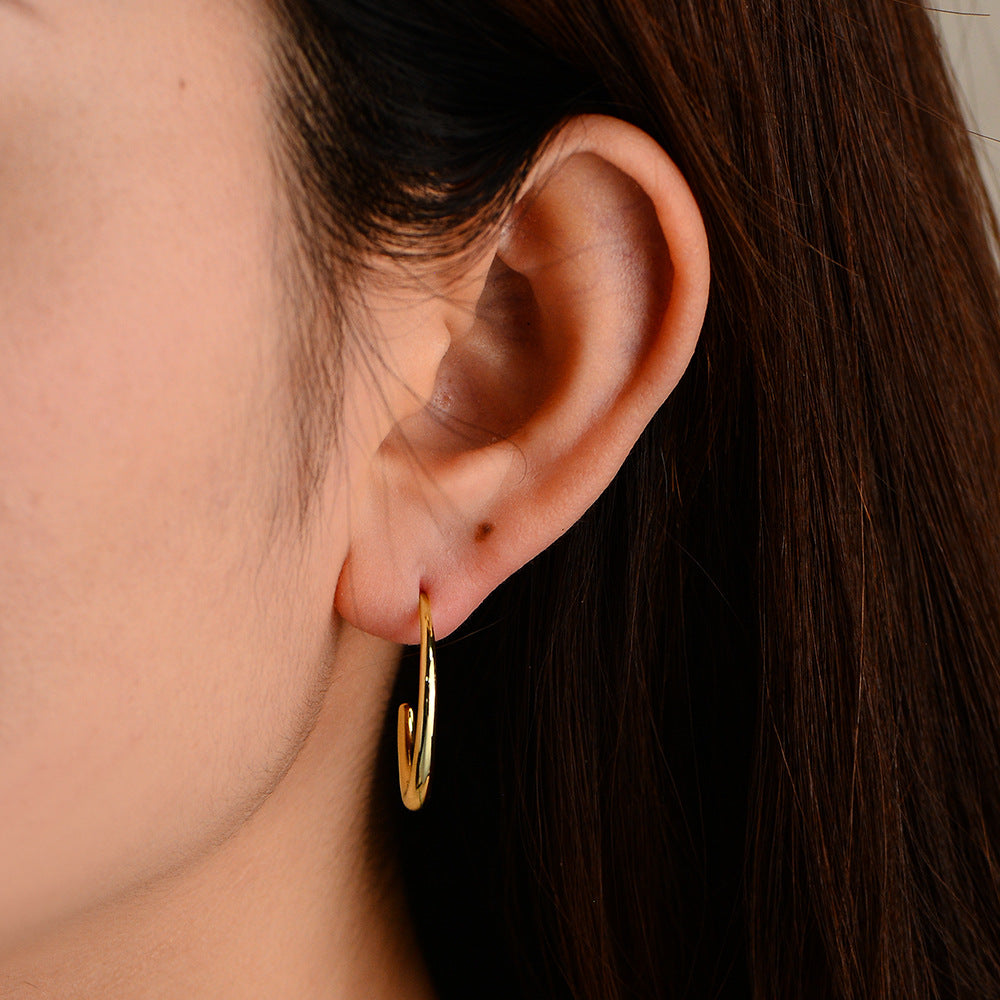 925 Sterling Silver Minimalist Geometric Hoop Earrings, Creative Hip-Hop Style Trendy Jewelry