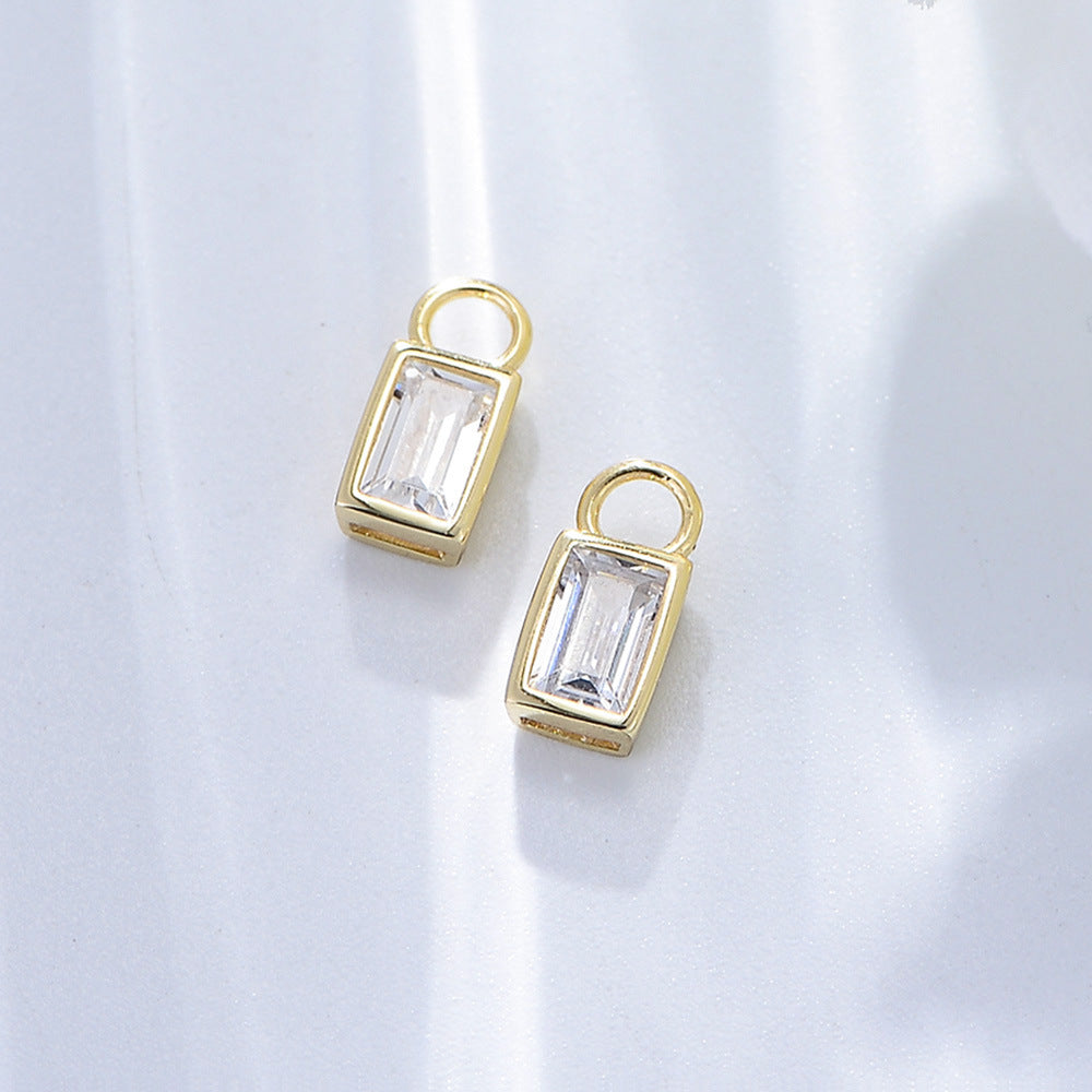 925 Sterling Silver Geometric Square Hoop Earrings, Zirconia Drop Studs