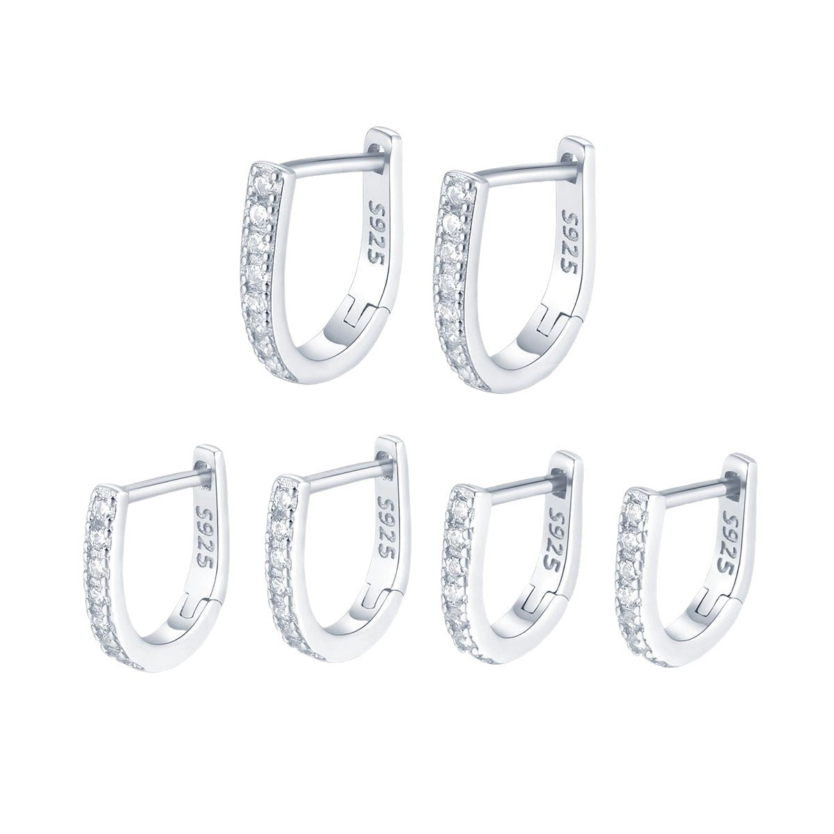 U Shape Diamond Hoop Earrings - S925 Silver Minimalist Geometric