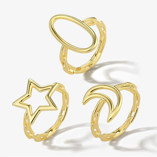 Star Moon Geometric Ring - 925 Silver Minimalist Wholesale Jewelry