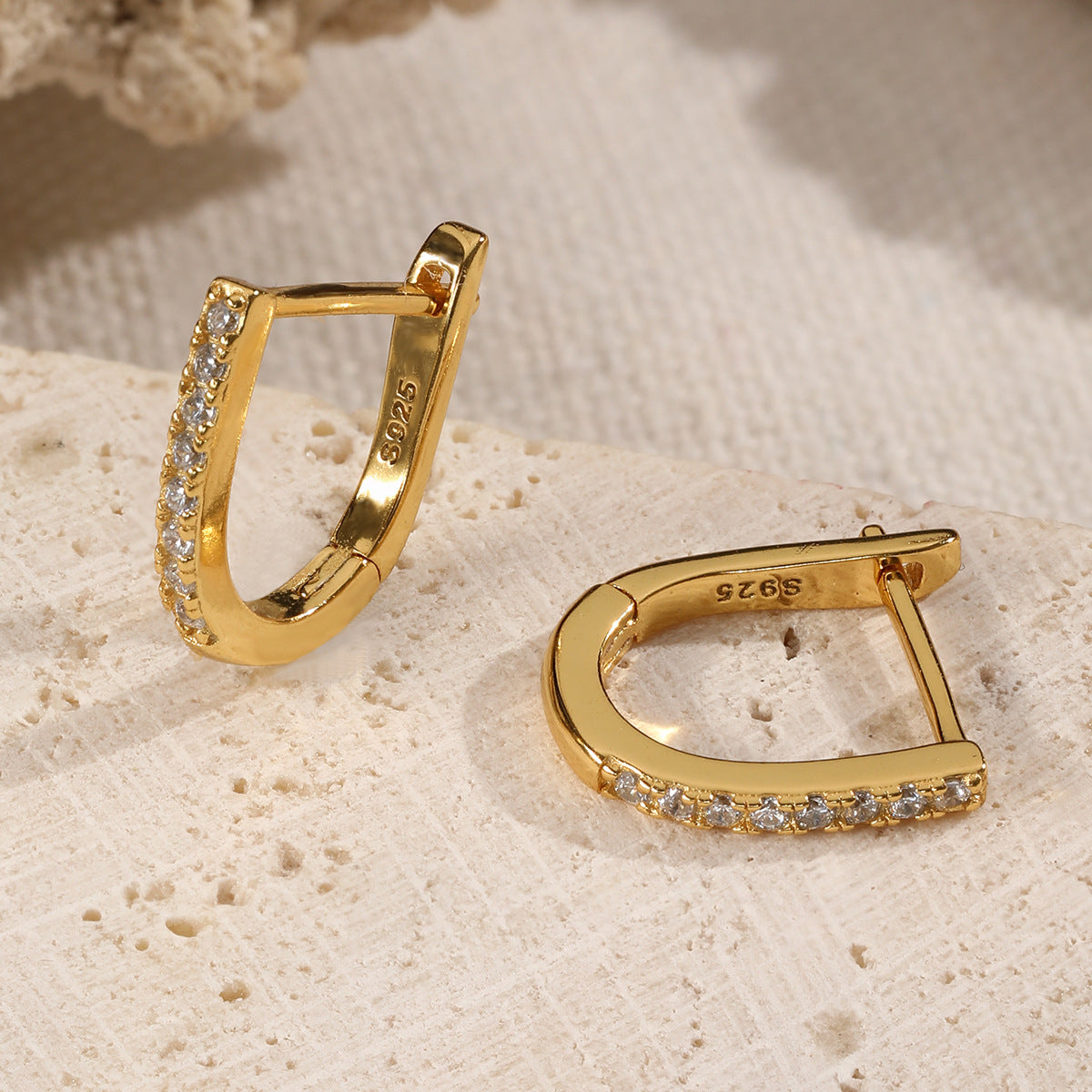 U Shape Diamond Hoop Earrings - S925 Silver Minimalist Geometric