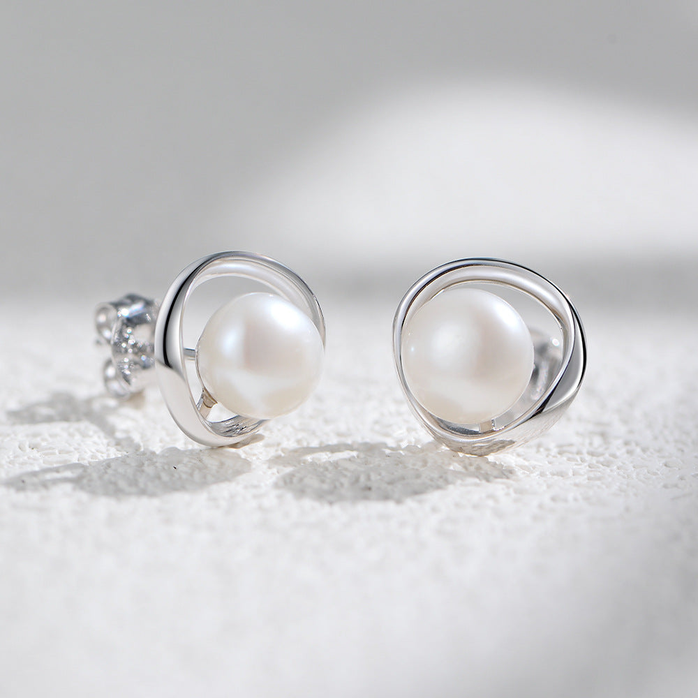 Sterling Silver Timeless Natural Pearl Stud Earrings for Women, High-End Versatile Accessory
