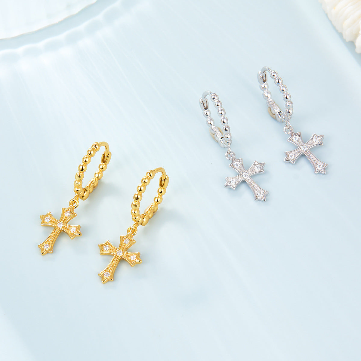 Micro-Inlaid Cross Earrings - S925 Sterling Silver Fashion Personalized Jewelry