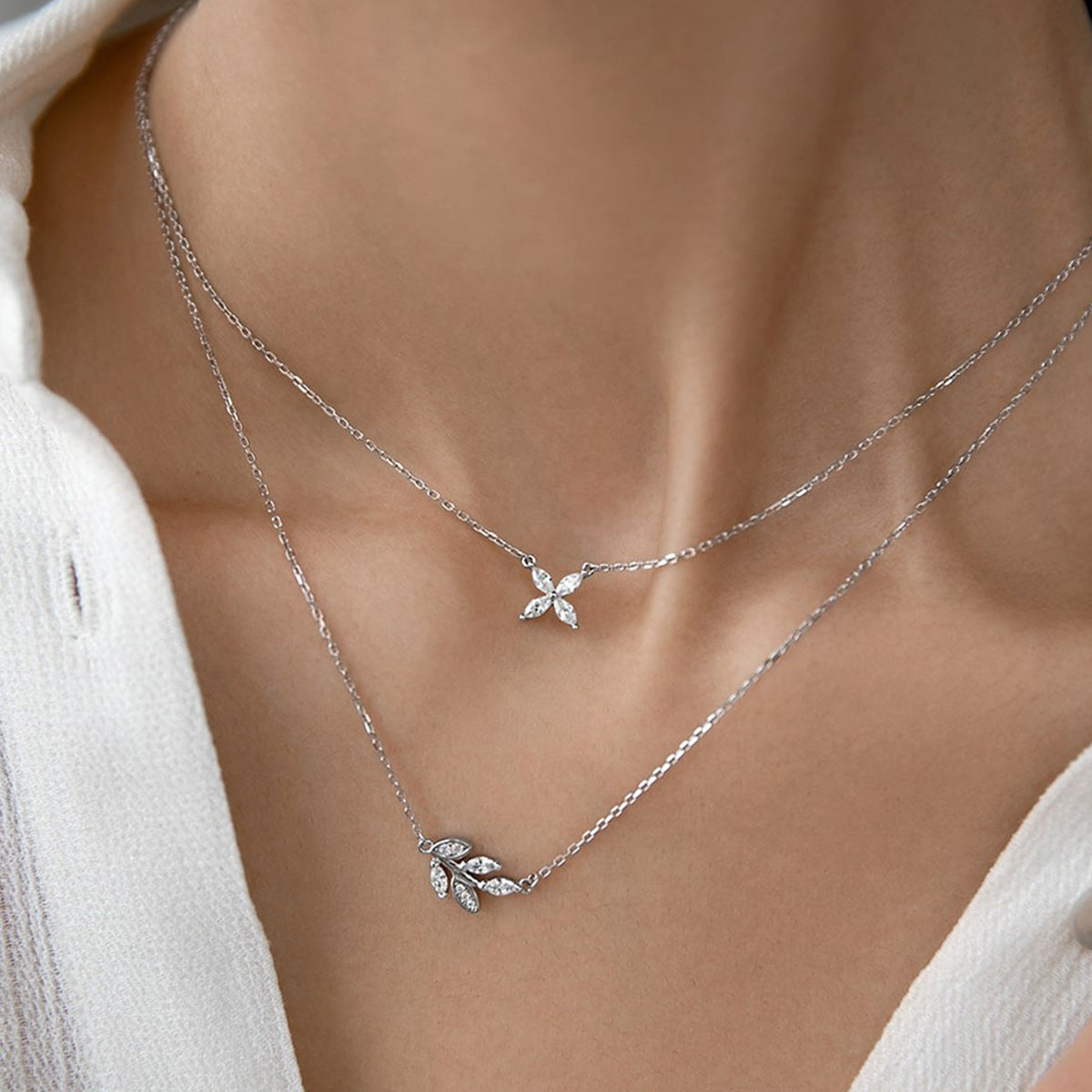 Butterfly Jewelry Set - 925 Silver Flower Pendant Necklace Bracelet