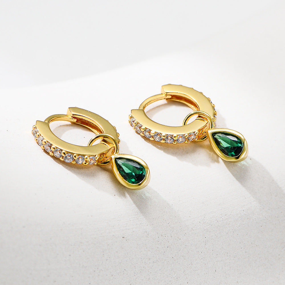 925 Sterling Silver Emerald Green Zirconia Drop Earrings, Geometric Waterdrop Light Luxury Ins Style Jewelry