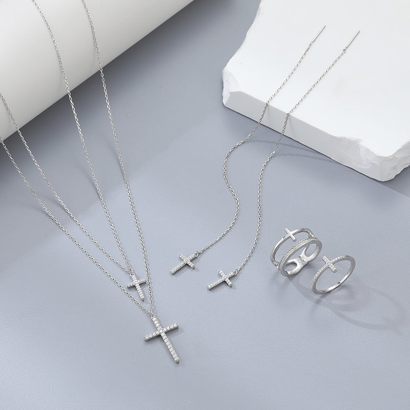 S925 Cross Jewelry Set | Necklace, Earrings & Ring, Ready to Ship