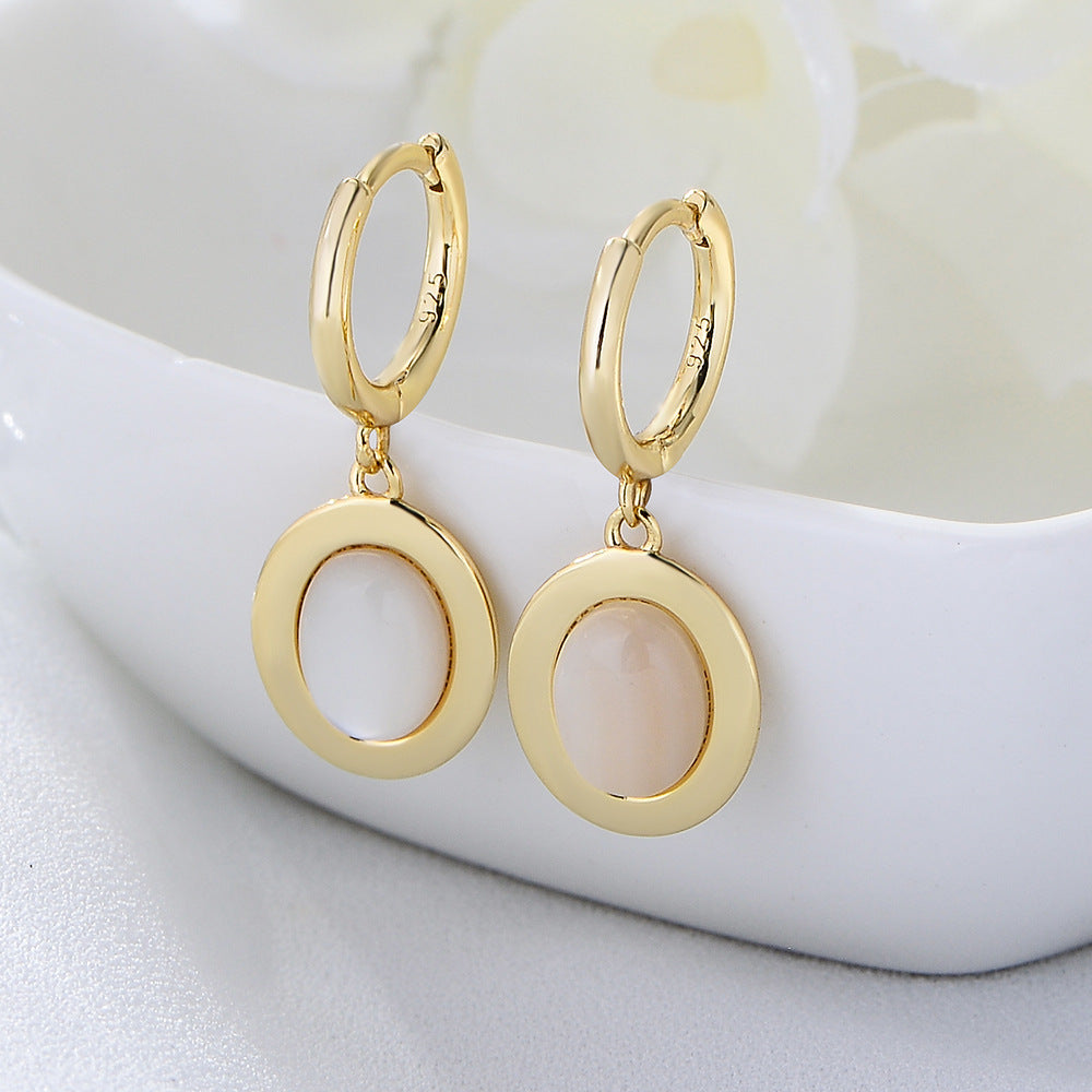 925 Sterling Silver Natural White Shell Earrings, Vintage Geometric Jewelry