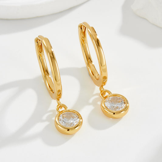 925 Sterling Silver Minimalist Drop Earrings, Pave Single Zirconia High-End Jewelry
