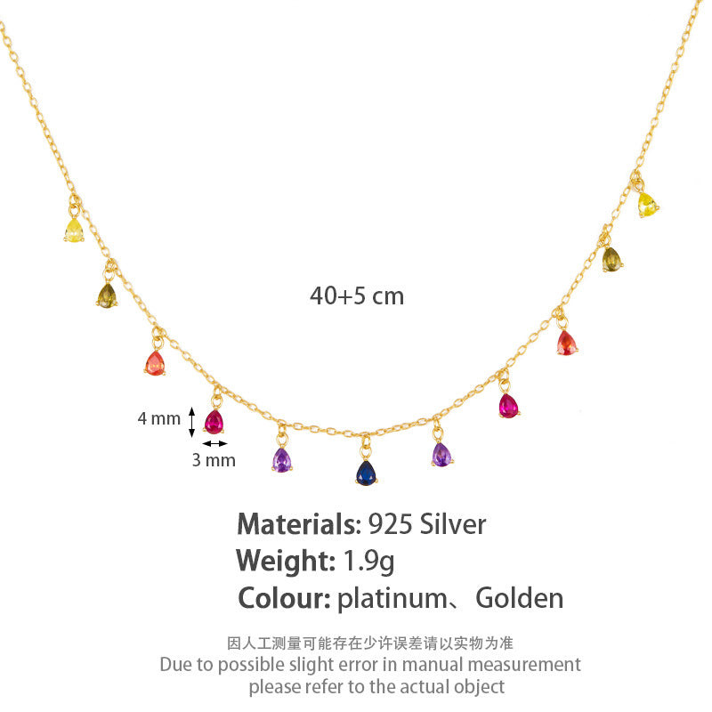 Color Zircon Teardrop Necklace - S925 Silver Trending Collarbone Chain