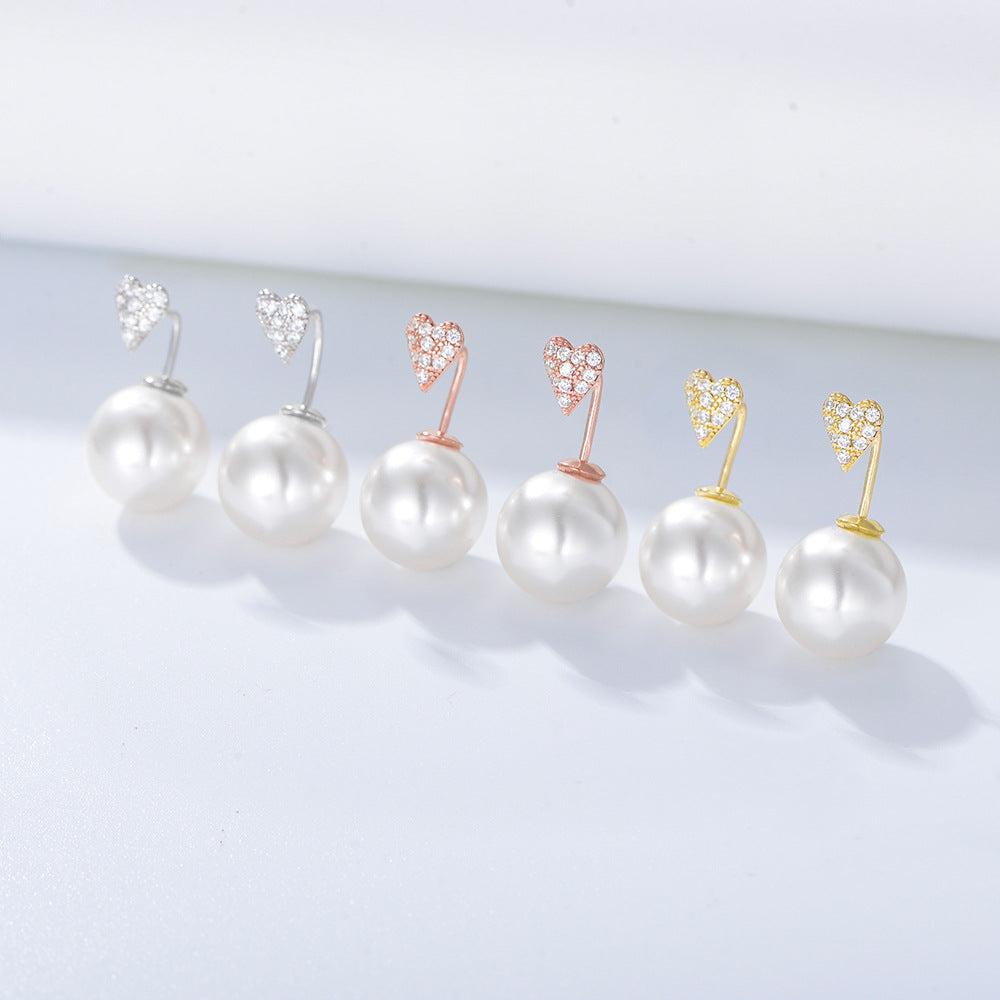 925 Sterling Silver Heart Zirconia & Pearl Stud Earrings, Minimalist Dainty Jewelry