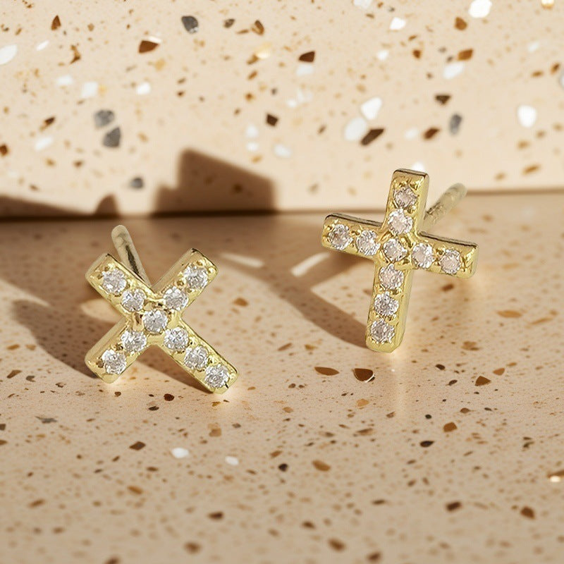 Cross Zircon Studs - S925 Silver Minimalist Niche Factory Direct