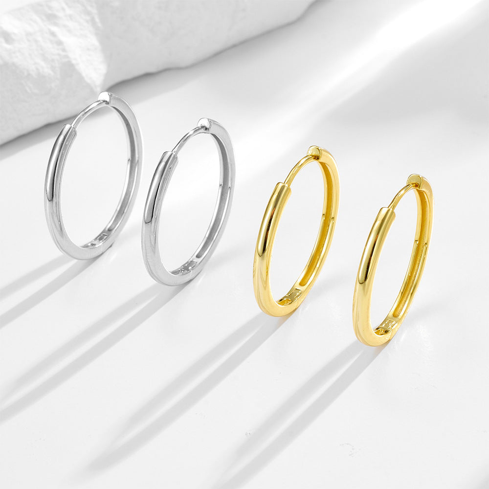 925 Sterling Silver Minimalist Sleek Hoop Earrings, High-End Light Luxury Plain Circle Jewelry