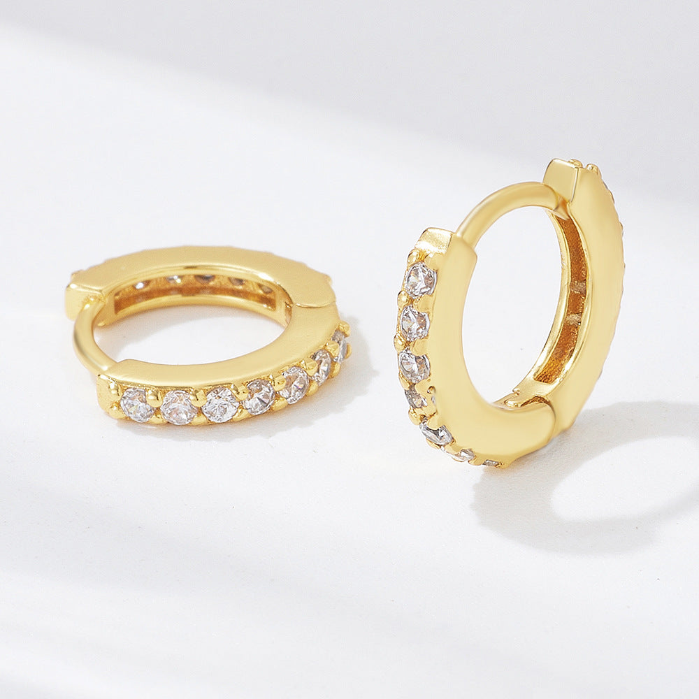 925 Sterling Silver Round Hoop Earrings, Micro-Pave Zirconia Huggie Hoops for Women, Minimalist Daily Wear Jewelry
