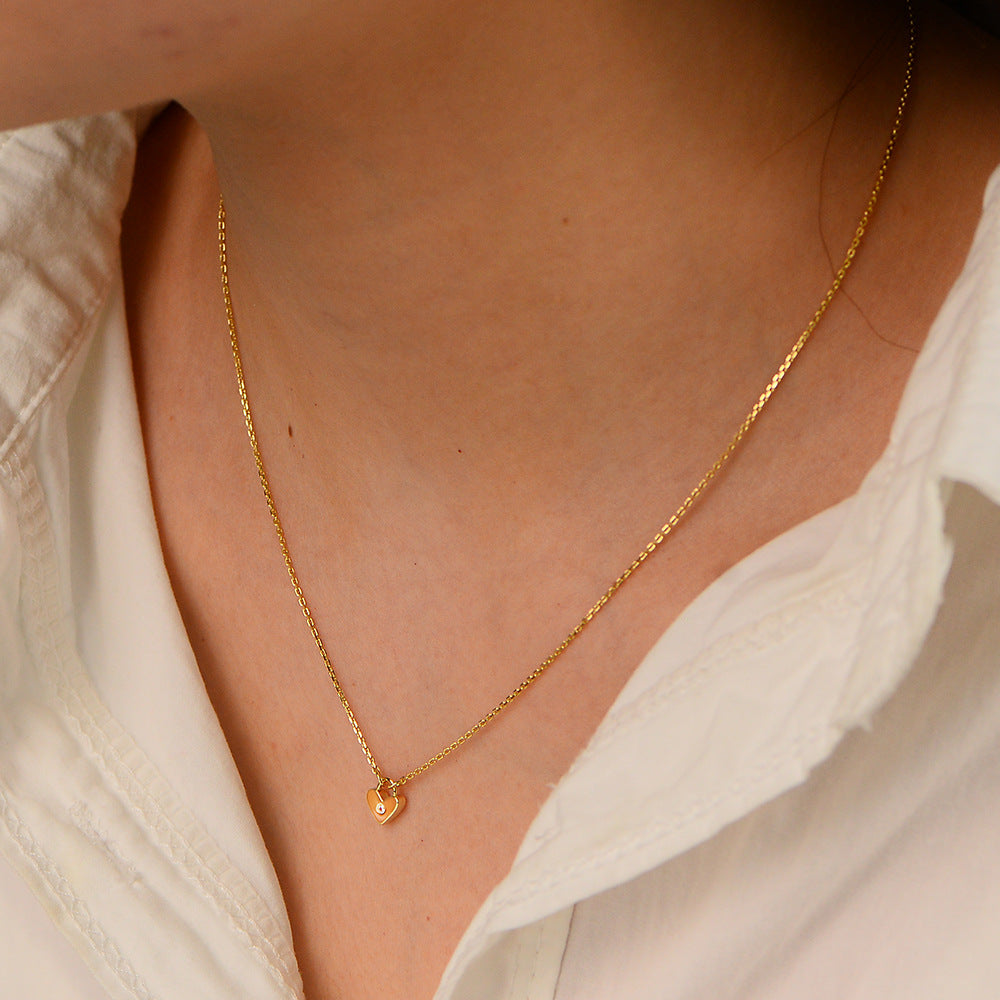 Sterling Silver Dainty Heart-Cut Zirconia Necklace for Women, Light Luxury Aesthetic