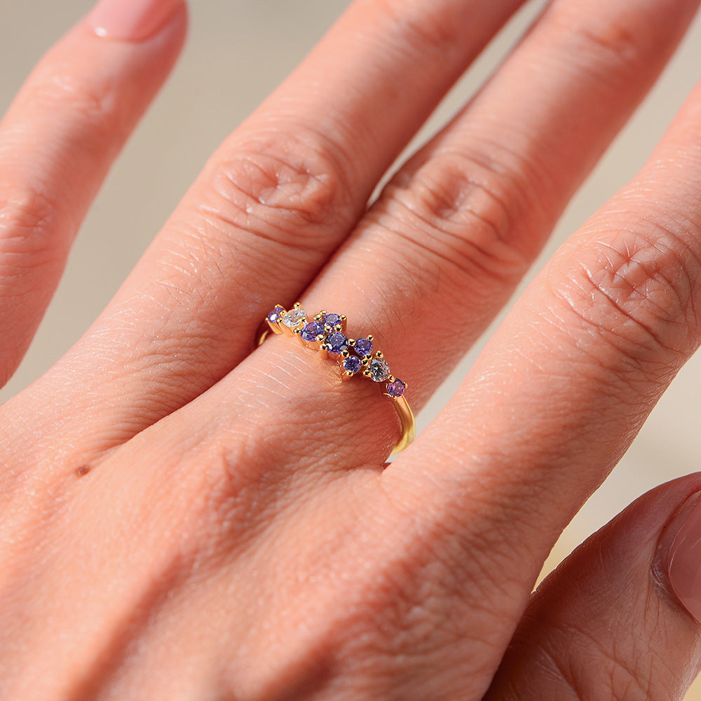 925 Sterling Silver Minimalist Colorful Zirconia Ring, Japanese Style Light Luxury Stackable Jewelry