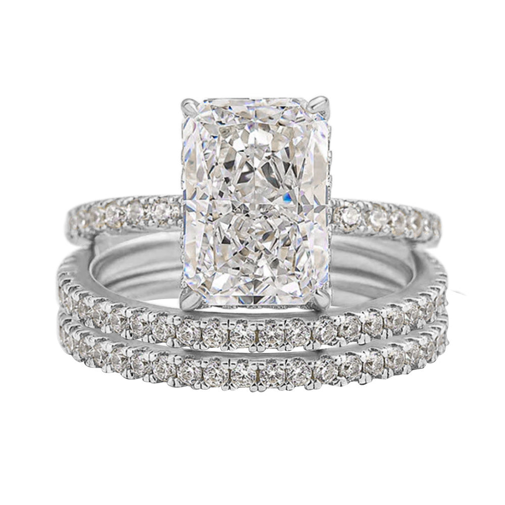 925 Sterling Silver Ice Flower Cut Zirconia Ring Set, High-End Light Luxury Ins Style Stacking Jewelry