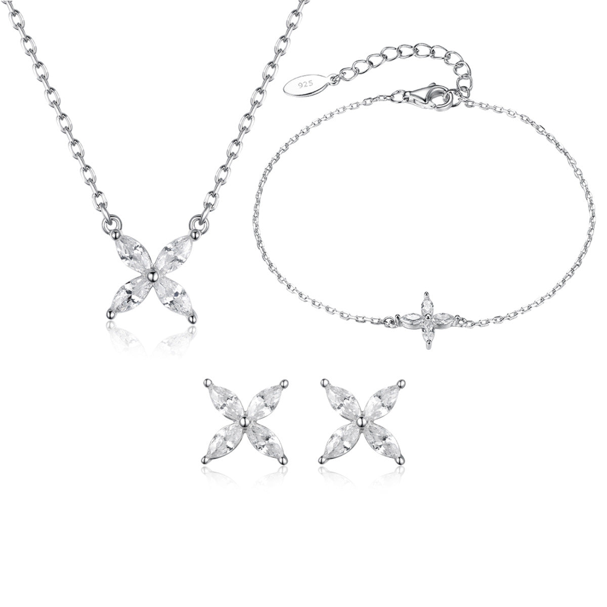 Butterfly Jewelry Set - 925 Silver Flower Pendant Necklace Bracelet