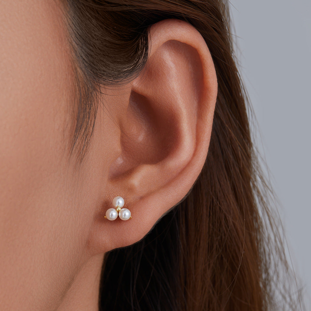 925 Sterling Silver Simple Pearl Stud Earrings, Minimalist High-End Daily Jewelry