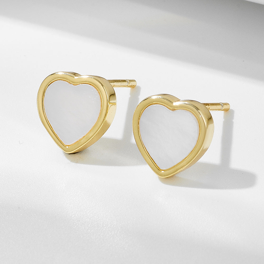 S925 Silver Elegant Shell Heart Earrings - Unique Chic Versatile Studs