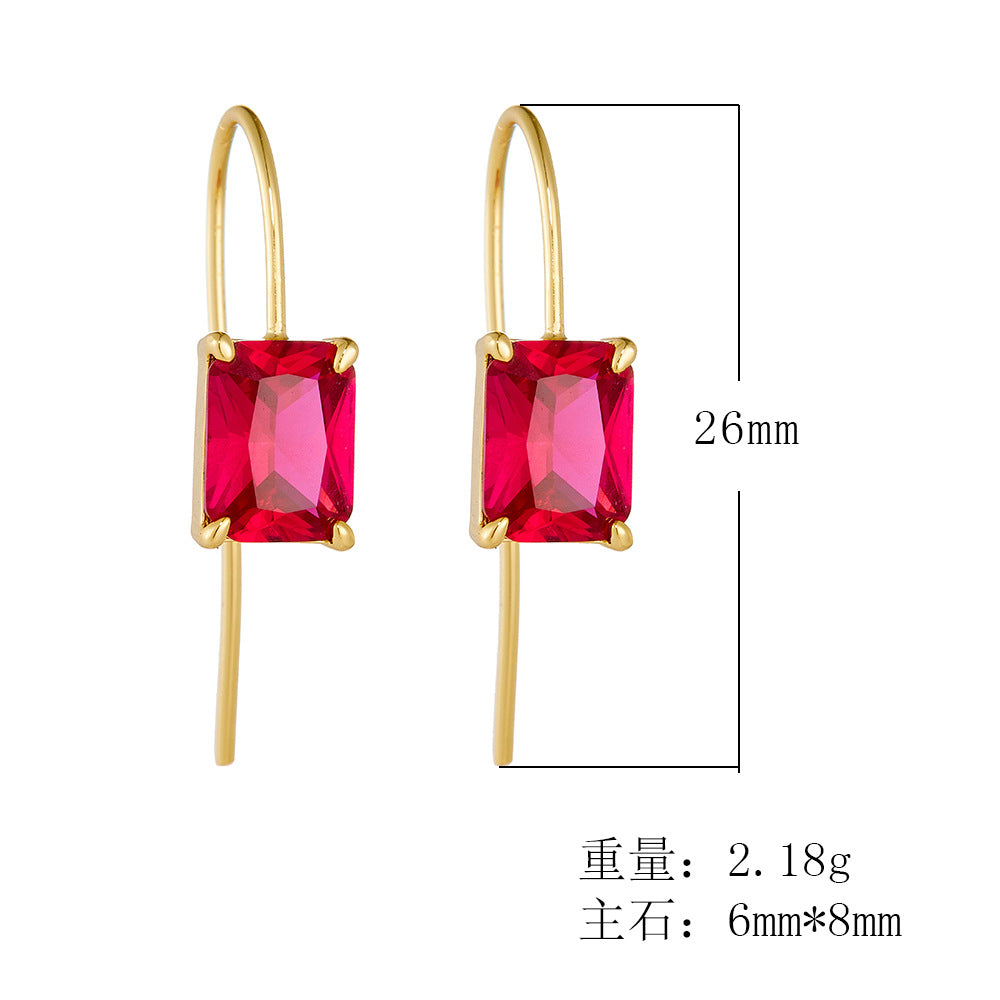 925 Sterling Silver Colorful Square Zirconia Drop Earrings, High-End Light Luxury Classic Jewelry