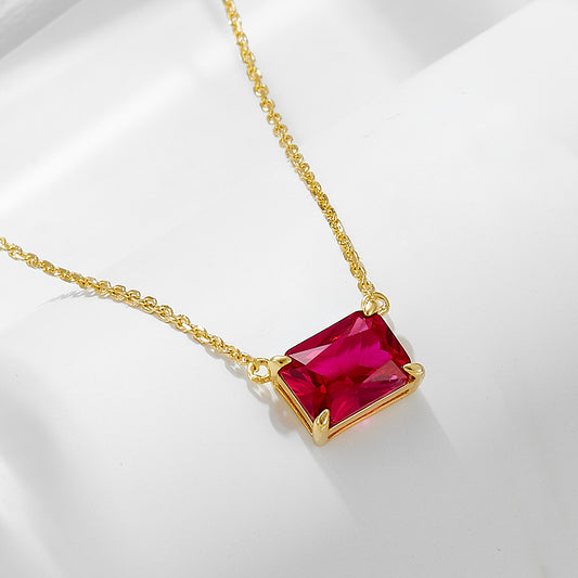 925 Sterling Silver Rectangular Zirconia Pendant Necklace, Minimalist Light Luxury High-End Clavicle Chain