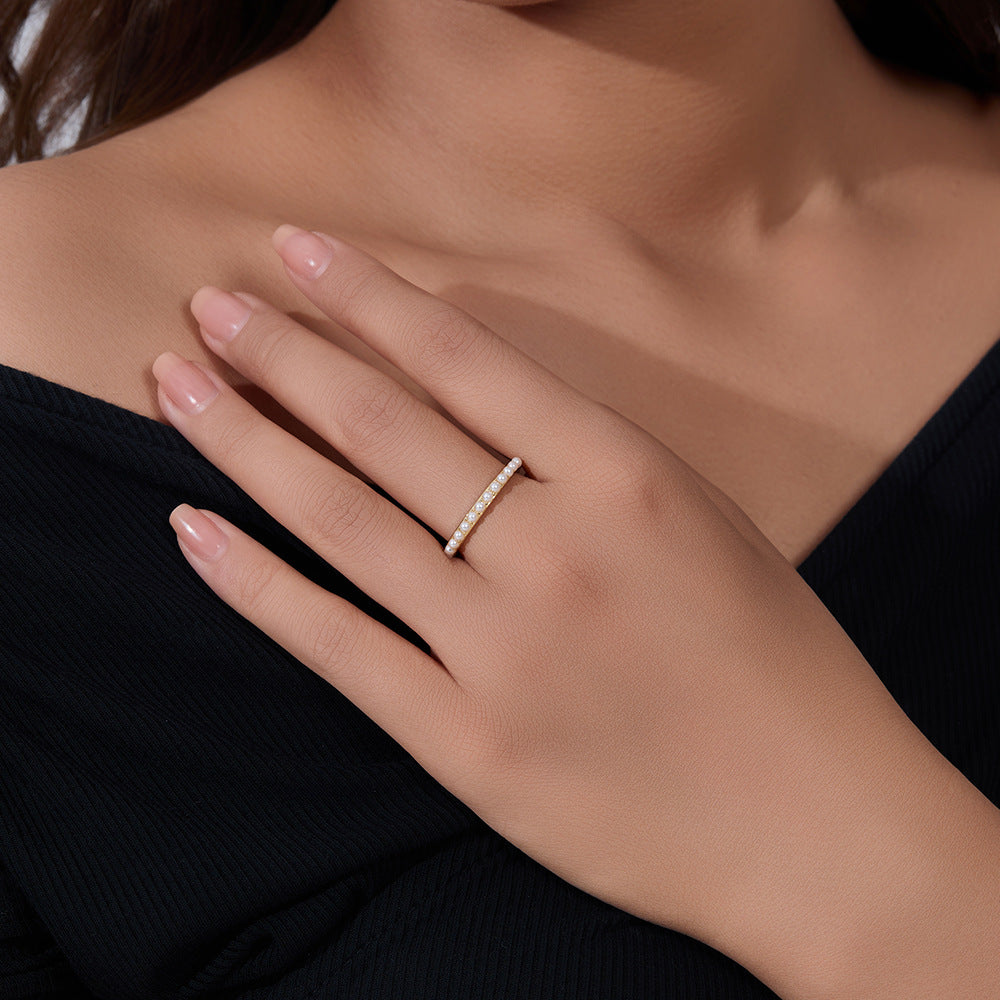 S925 Silver Elegant Solitaire Pearl Band - Unique Chic Aesthetic Ring