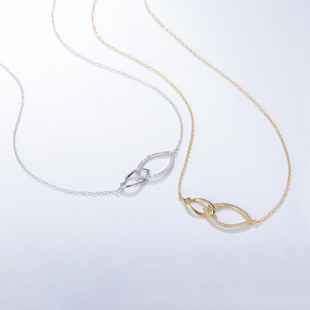 925 Sterling Silver Geometric Rhombus Interlocking Necklace, Sparkling Zirconia Jewelry