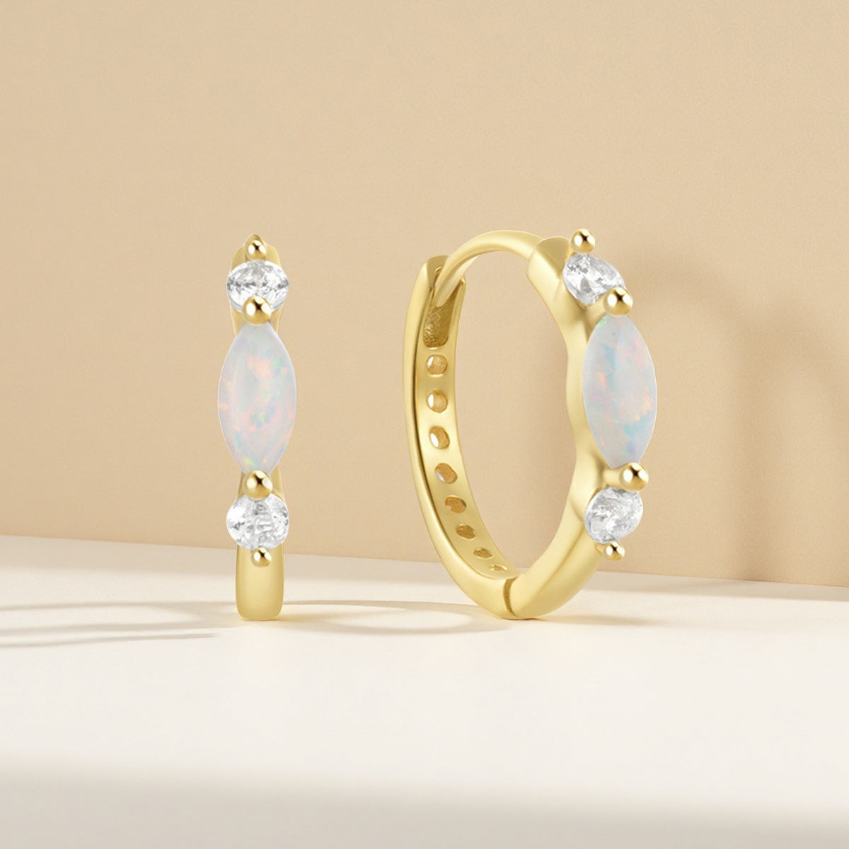 Opal Zircon Hoop Earrings - 925 Silver Light Luxury Trending